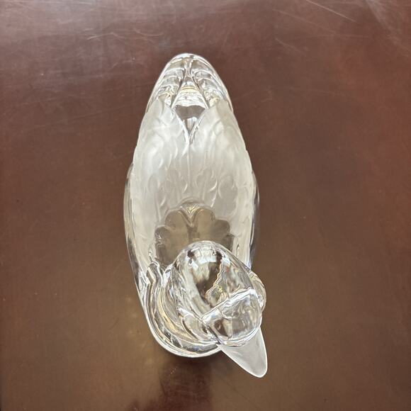 Beautiful Crystal Duck Shape Trinket Dish w/ Lid, Clear and Frosted 10" x 6" - Picture 3 of 8